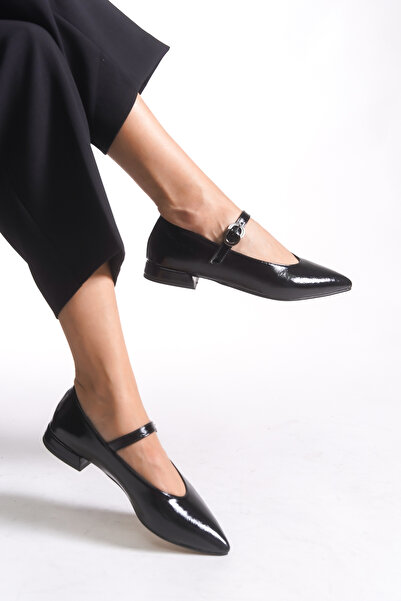 Riccon Women's Pointed Toe Ballerinas 0012501 Black Skin