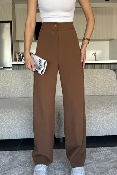 julude Brown Women's Wide-Leg Fabric Pants