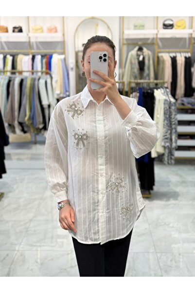 Nefise Fiyonk Desenli Taşlı Seul Gömlek