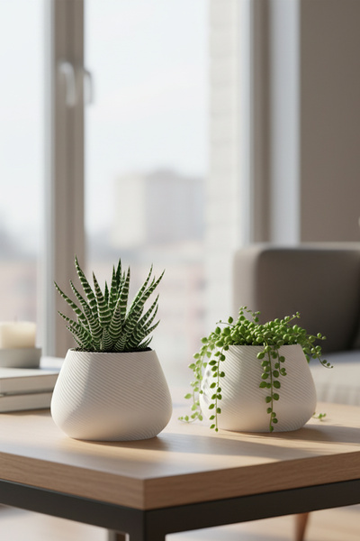 oalpo 2’li Modern Saksı Seti, Dekoratif Saksı, Minimalist Saksı, Beyaz, 12cm