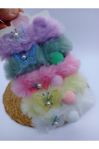 MY WORLD LİFE KELEBEKLİ PONPONLU PELUŞ LASTİK TOKA SET