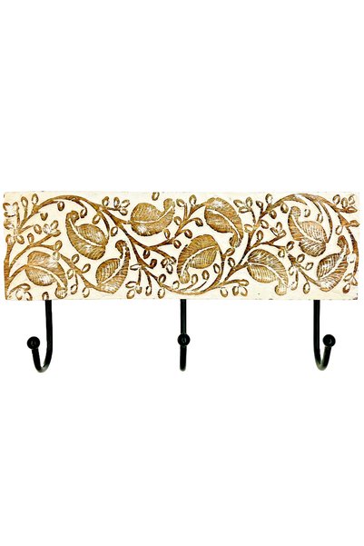 Souq DESIGNS Wooden Wall Hooks for Hanging – Wall Hanger Hook for Clothes, Keys & Decor | Wall Mounted Clothes Hanger for Home & Office 3 Hooks – Solid Wood & Metal hooks (Cream White)