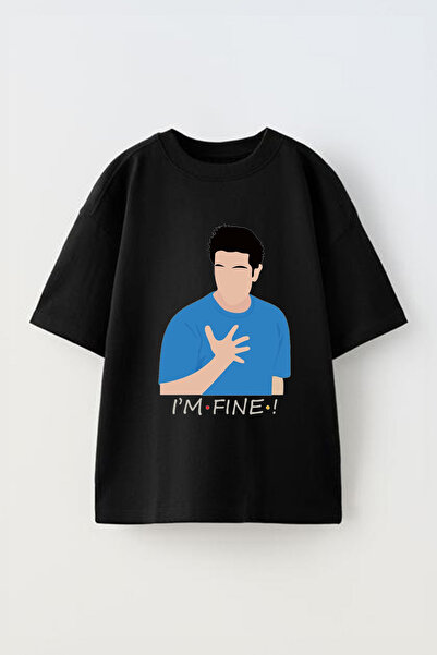 Anetos Tricou Im Fine cu imprimeu unisex din bumbac negru supradimensionat