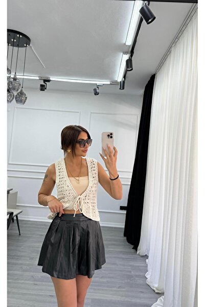 Daves Short Leather Pleated Skirt