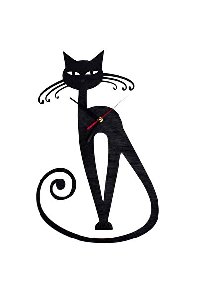 OEM Ceas decorativ HH824 Negru din Lemn Pisica