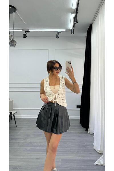 Daves Short Leather Pleated Skirt