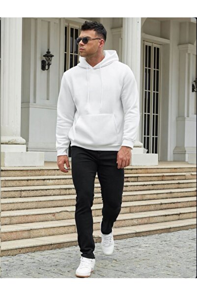 Deep sense Мъжки зимен суичър с качулка Slim Fit от памук