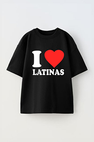 Anetos Μπλουζάκι I Love Latínas με τύπωμα Unisex Βαμβακερό Μαύρο oversized