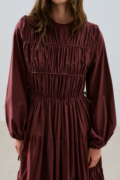 Manuka Ruched Long Sleeve Dress Burgundy
