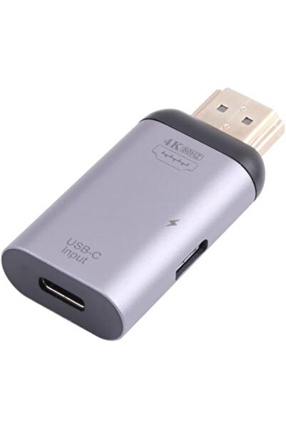 Generic 2 في 1 4K 60Hz HDMI ذكر إلى USB-C/Type-C شحن + محول USB-C/Type-C أنثى