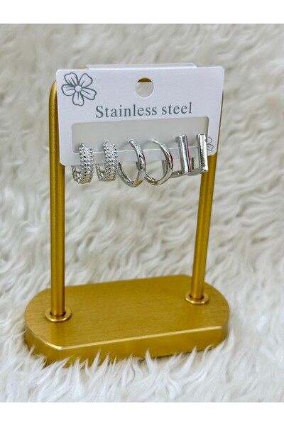 BY YASİN TOPÇU ❄️   Silver Line & Shine – 3 Pairs Mini Earring Set ✨