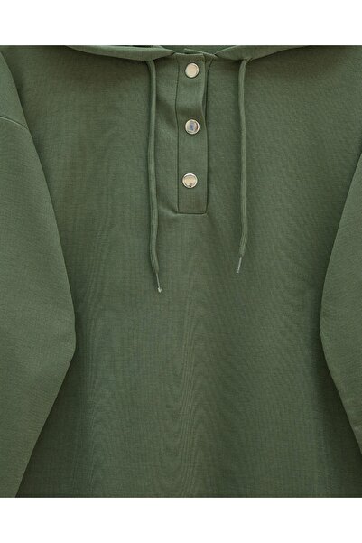 Modamorfo Σετ διπλής χτενισμένης βαμβακερής ύφασμα με λεπτομέρεια κορδόνι - Χακί