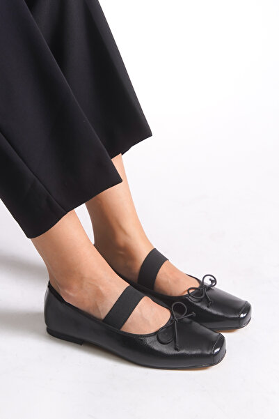 Riccon Women's Ballet Flats 00124001 Black Leather