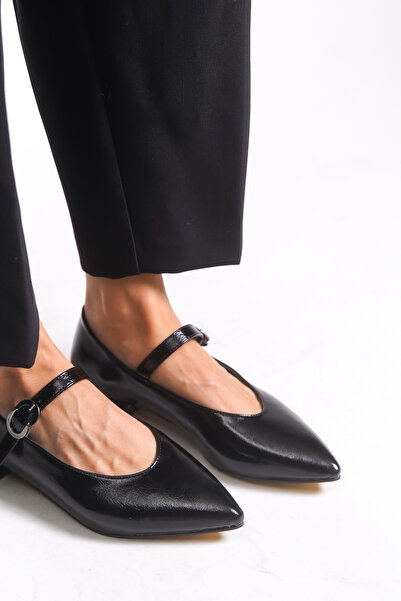 Riccon Women's Pointed Toe Ballerinas 0012501 Black Skin