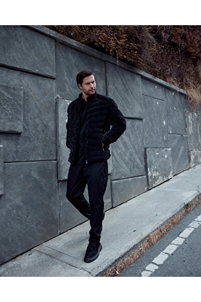 Renvo butik Basic Hoodless Men's Puffer Coat-Black