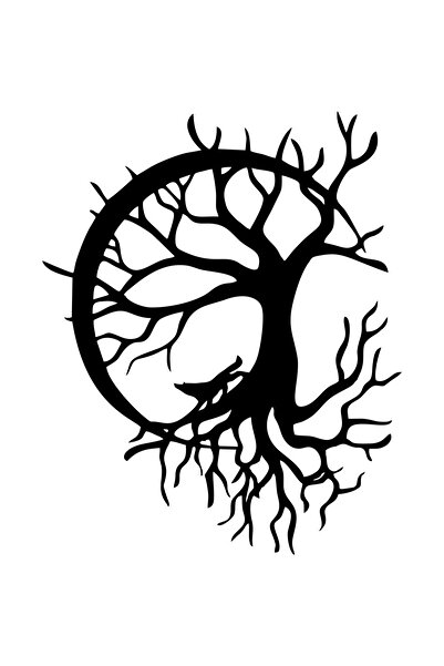 OEM Decor perete Copac cu Lup si Luna HH756 din lemn - 22 L x 27 H (cm)