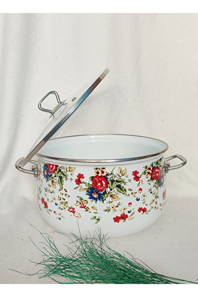 EBRULİEMAYE Blue Flower Enamel Lux Pot 6 Liters 26 cm Diameter Milk Yogurt Soup Jam Pot