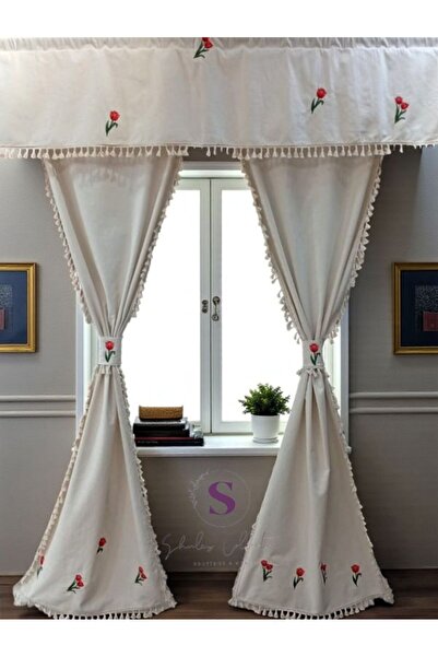 shules collection Κουρτίνα FARBELA από φυσικό βαμβακερό λινό με κέντημα τουλίπας (ΜΕΓΕΘΟΣ Χ ΜΕΓΕΘΟΣ) ΧΩΡΙΣ ΠΛΕΚΤΟ