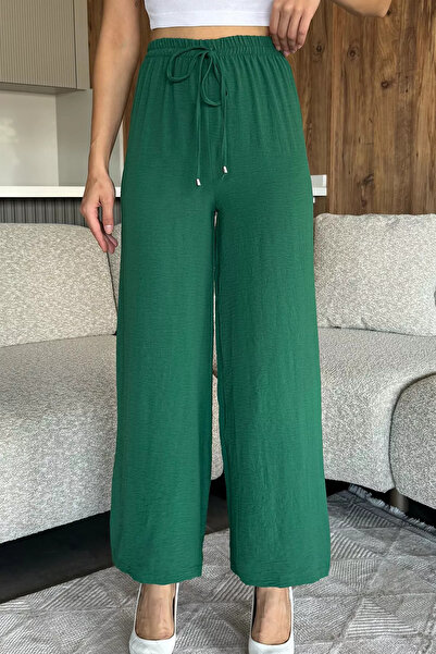julude Emerald Green Women's Elastic Waist Loose Fit Trousers