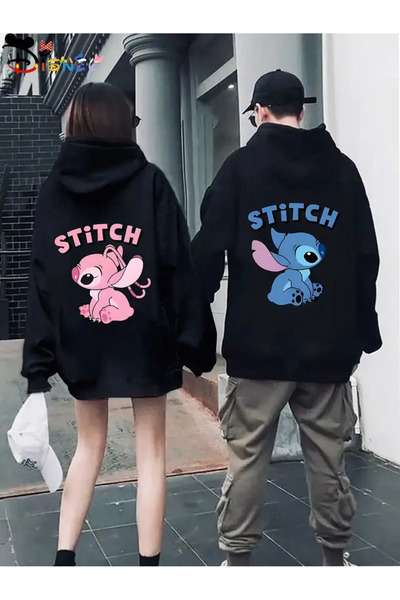 AEMİ Φούτερ με φερμουάρ με μπλε στάμπα Unisex, με μαύρη κουκούλα (αποστέλλεται με μονότομο πακέτο.)