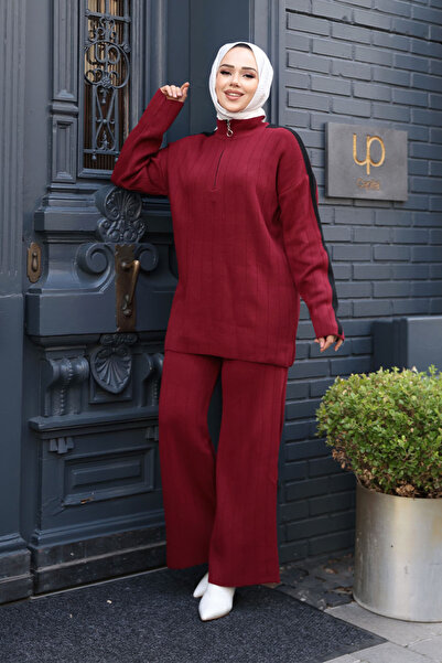 N.S NEVA STYLE Set dublu de tricotaje Tesettür Burgundy 50163BR