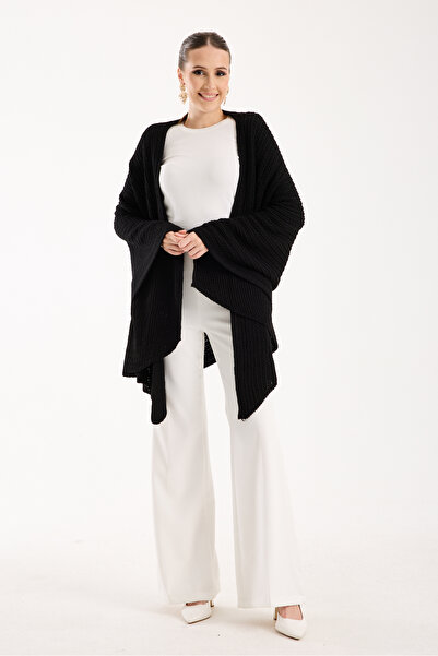 OCEAN KNITWEAR ZİKZAK SİYAH OMUZ ŞALI