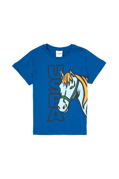 U.S. Polo Assn. تي شيرت للأولاد أزرق بلون الكوبالت برقبة دائرية 50316479-VR032