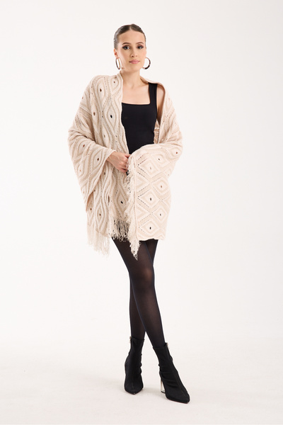 OCEAN KNITWEAR Arjured Tassel 2-Color Shawl