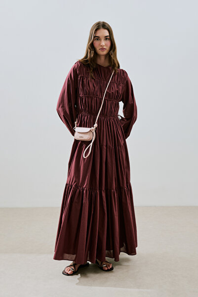 Manuka Ruched Long Sleeve Dress Burgundy