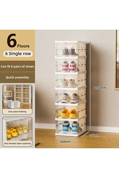 Concept Home منظم أحذية من 6 طبقات يحمل 6 أزواج من البلاستيك باللون الأبيض/ال...