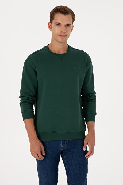 U.S. Polo Assn. Erkek Comfort Fit Bisiklet Yaka Şardonlu Koyu Yeşil Basic Sweatshirt 50313757-VR079