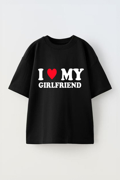 Anetos Μπλουζάκι I Love Girlfriend με τύπωμα Unisex Βαμβακερό Μαύρο oversized