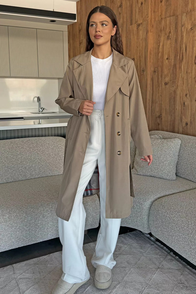 julude Beige Women's Waist Belt Detailed Trench Coat