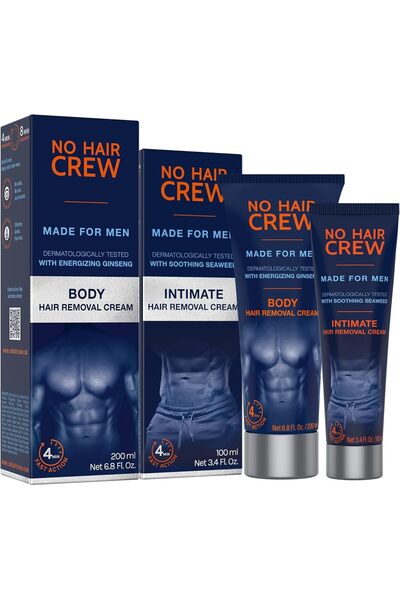 NO HAIR CREW مجموعة كريم إزالة شعر الجسم والأماكن الحميمة للرجال | مزيل شعر ب...