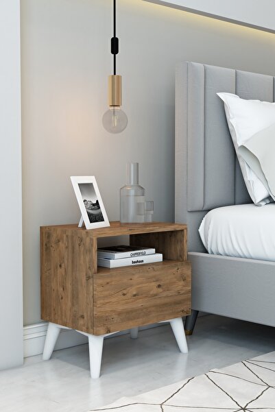 Jest Dekor Konsept Luna Beyaz Ayaklı Kapaklı Raflı Ahşap Komodin