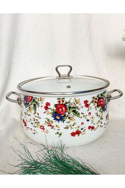 EBRULİEMAYE Blue Flower Enamel Lux Pot 6 Liters 26 cm Diameter Milk Yogurt Soup Jam Pot