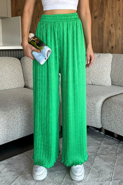 julude Green Self-Patterned Wide-Leg Trousers (Available in S, M, L, XL)
