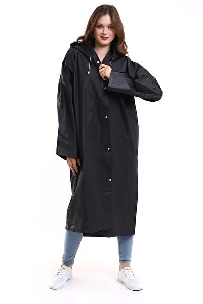 EMKSHOP معطف واق من المطر سميك باللون الأسود مقاس قياسي