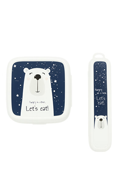 Gondol BEYAZ ÇOCUK YEMEK KUTUSU & ÇATAL KAŞIK KUTUSU SETİ