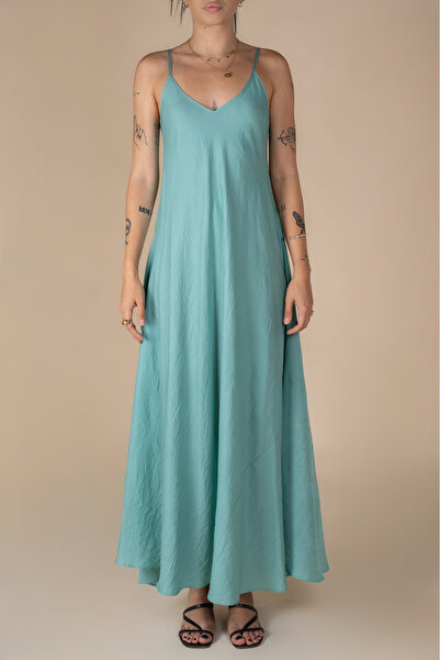 Monarh Design Long A-line linen dress Aqua M-L