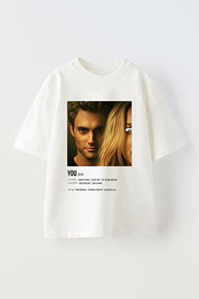 Anetos Tricou You cu imprimeu unisex din bumbac alb supradimensionat