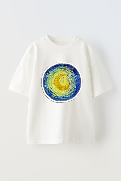 Anetos Tricou Van Gogh 2 cu imprimeu unisex din bumbac alb supradimensionat