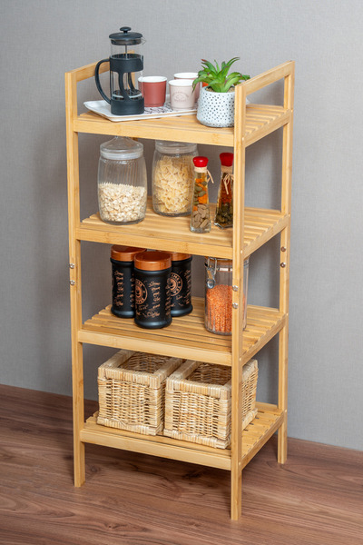Milonsa رف من الخيزران مكون من 4 طبقات - خزانة تخزين متعددة الأغراض للحمام والمطبخ