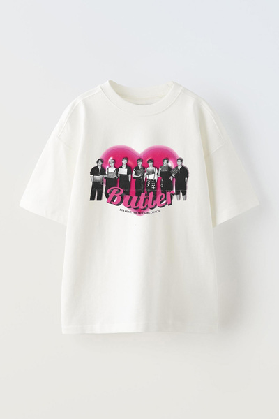 Anetos تي شيرت أبيض كبير الحجم من القطن للجنسين مطبوع عليه زبدة