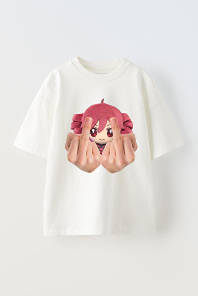 Anetos Μπλουζάκι Kasane με τύπωμα Unisex Βαμβακερό Λευκό oversized