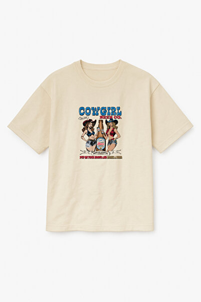Altair Tr Oversize Beige Women's Cowgirl Printed T-Shirt T-Shirt