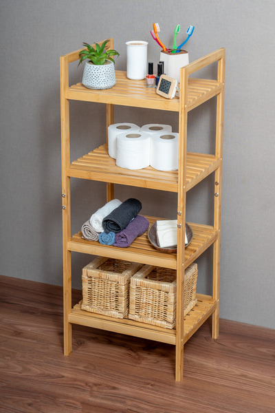 Milonsa 4-Tier Bamboo Shelf – Multi-Purpose Bathroom & Kitchen Organizer Storage Cabinet