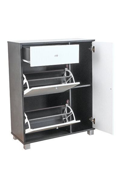 BAITY Malaysian Wooden Shoe Cabinet - Modern Design with White & Black Storage Drawers
