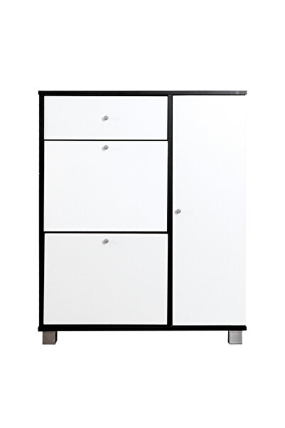 BAITY Malaysian Wooden Shoe Cabinet - Modern Design with White & Black Storage Drawers