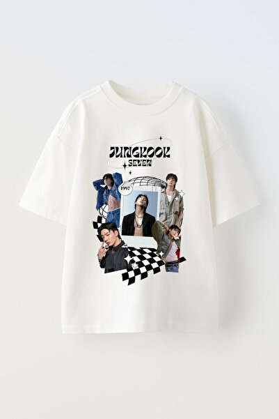 Anetos Μπλουζάκι Jungkook με τύπωμα Unisex Βαμβακερό Λευκό oversized